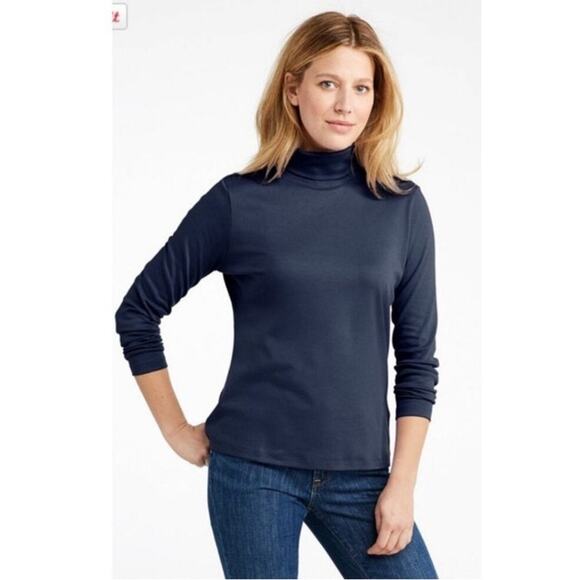 L.L. Bean Womens Pima Cotton Long Sleeve Navy Blue Turtleneck 214949 Medium - Picture 1 of 10